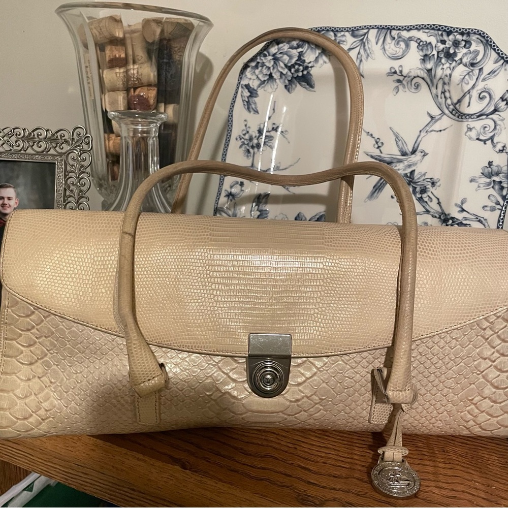 Vintage Brahmin Bag Cream Color Medium Purse Silver-tone Hardware